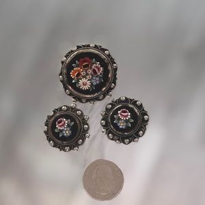 Micromosaic Brooch and Earring Set